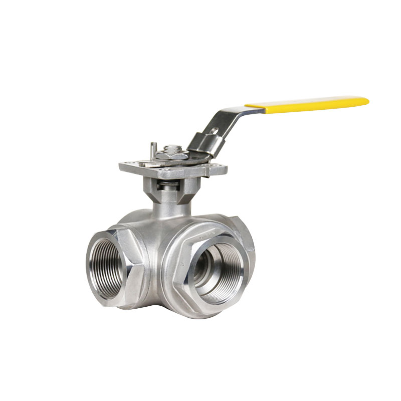 Three way threaded ball valve